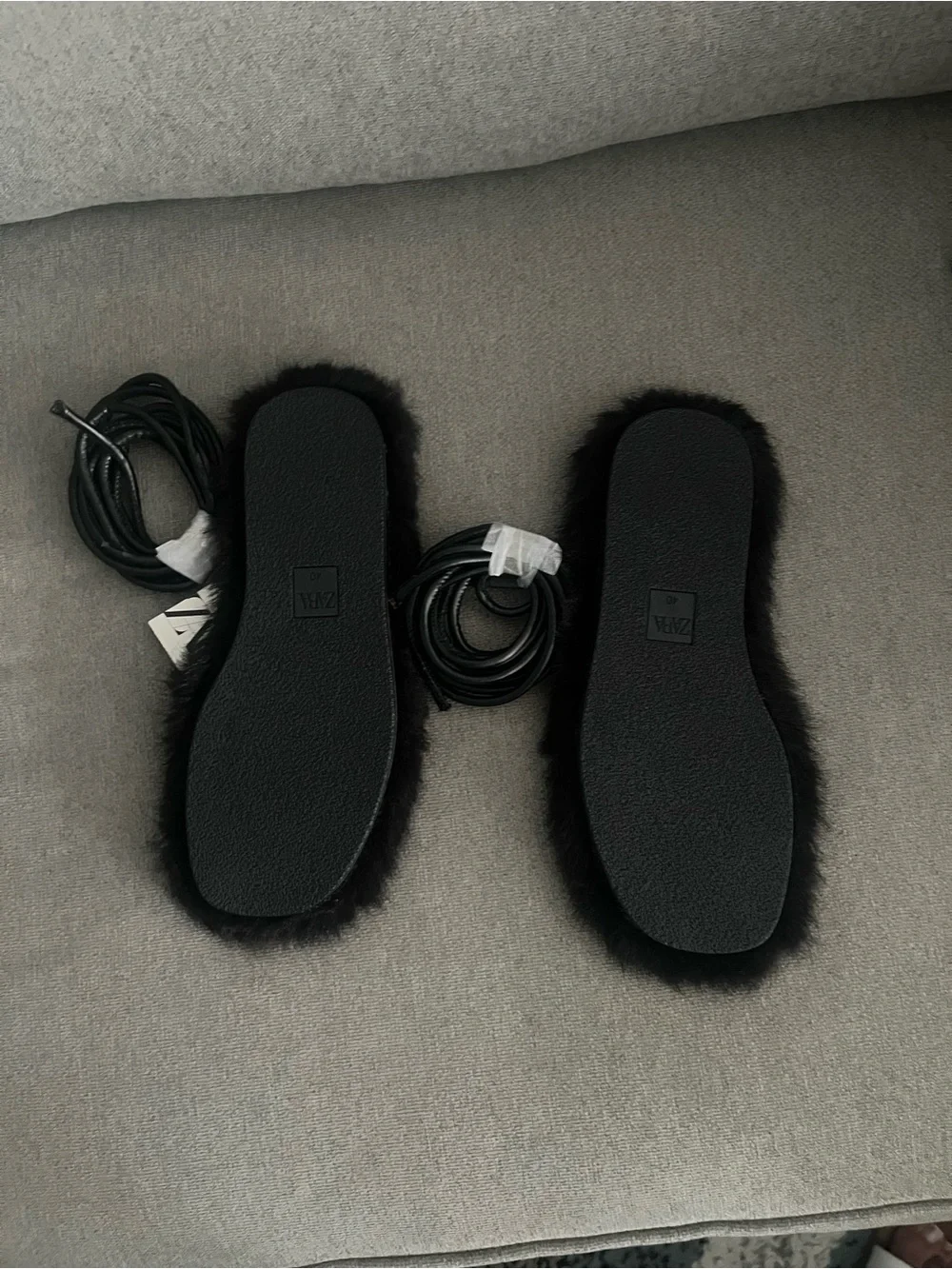 Zara Black Faux-Fur Lace-Up Sandals with Wrap Straps - Picture 5 of 5